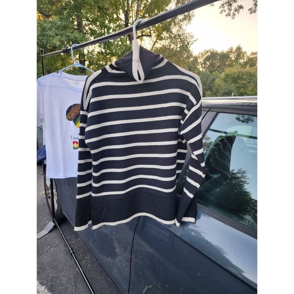 Oversized Striped Turtleneck Sweater Womens Fashionable Knitwear Loose Fit - Picture 2 of 6
